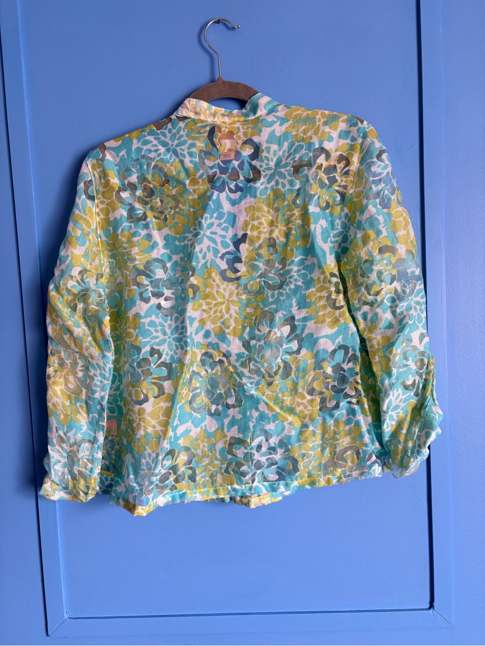 Ruby Rd Cropped Semi Sheer Floral Button Down - Women’s Size Petite 14 - Picture 2 of 6
